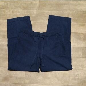 Liz Claiborne Classic Straight Leg Linen Blend Pants Indigo Blue Size S